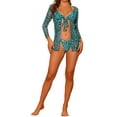 thumbnail image 2 of Conjuntos de bikini de leopardo para mujer, 3 piezas de trajes de baño con lazo y cubierta de malla pequeña verde, 2 of 5