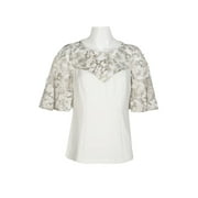 Adrianna Papell Women's Embroidered Illusion Top White Size 14