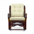 thumbnail image 5 of Malibu Handmade Natural Rattan Living Room Set of Round Coffee Table with glass and 2 Rocking Lounge Chairs with Cream Cushions, Dark Brown Color, 5 of 7