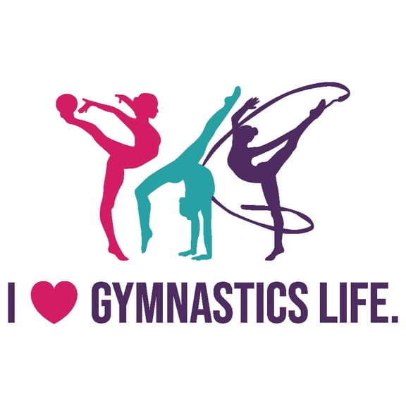 Gym Home Art Multicolored Gymnastics Vinyl Decoration I Love Gymnastics Life Lettering Art Design Removable Wall Decal - 13" x 20" Girls Kids Bedroom Artistic Gymnasts Adhesive DÃ©cor Wall Sticker