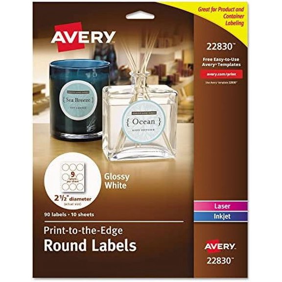 Avery 22830 Round Labels, 2-1/2-Inch, 90/Pk, White
