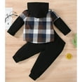thumbnail image 4 of SILVERCELL Toddler Boys Girls Fall Winter Outfits Flannel Lattice Button Down Long Sleeve Hoodied Tops Solid Color Pants, 4 of 10