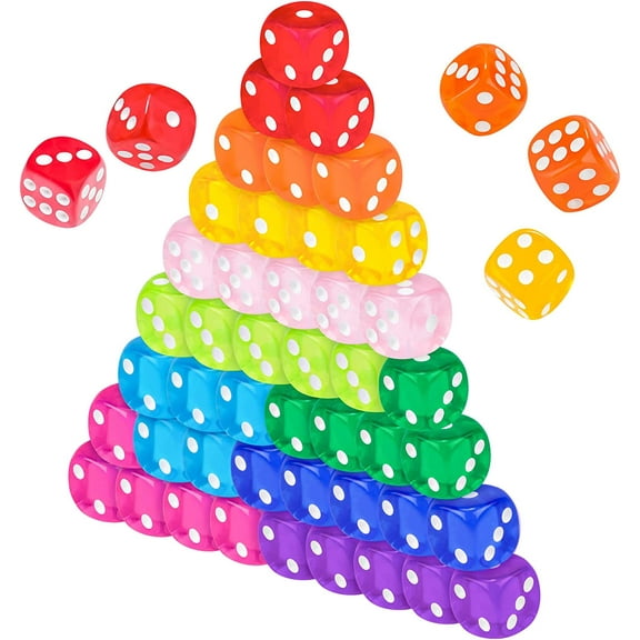 NiToy 50PCS 6-Sided Game Dice Set, Solid 14MM Translucent Vintage Colors Rounded Corners for Board Game, Party, Holidays, Family Game, Math Teaching Tool Classroom Accessories RPG Dice (10 Mix Colors)