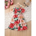 thumbnail image 2 of LUOGENLI Summer Dresses For Girls 14-16 Children's Girl Dress Short Sleeved Off The Shoulder Flower Pattern Pleated Dress Dresses For Girls 12-14 Prom Girls Dresses Size 10-12 Summer 8 Years, 2 of 7