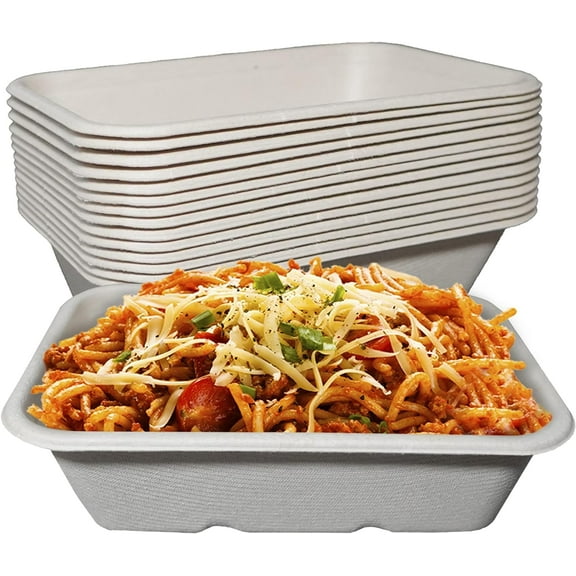 EcoQuality 22oz Disposable Bowls - Rectangular Compostable Sugarcane Fiber Biodegradable Paper Bowls Eco-Friendly Oblong Take Out Food Containers, Food Storage, Microwave Safe, Meal Prep (25 PACK)