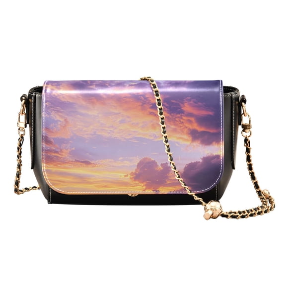 PU Leather Crossbody Bag for Women Ladies Chic Shoulder Bags Crossbody Purse Multi-Pocket Handbag for Work, Travel, Shopping Purple and Orange Setting Sun