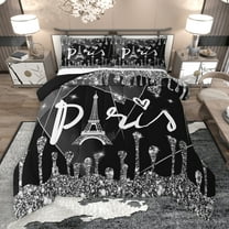 Manfei Paris Eiffel Tower Bedding Comforter Set, Black Diamond Sequin Print Twin Comforter Sets, Romantic Princess Style Reversible Bedding Set, Breathable Home Decor, 2-Piece