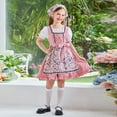 thumbnail image 6 of Little Girls Dirndl Dress 5-14Y Puff Short Sleeve Floral Print Oktoberfest Costume Dress with Matching Head Scarf Pink 13-14 Years, 6 of 9