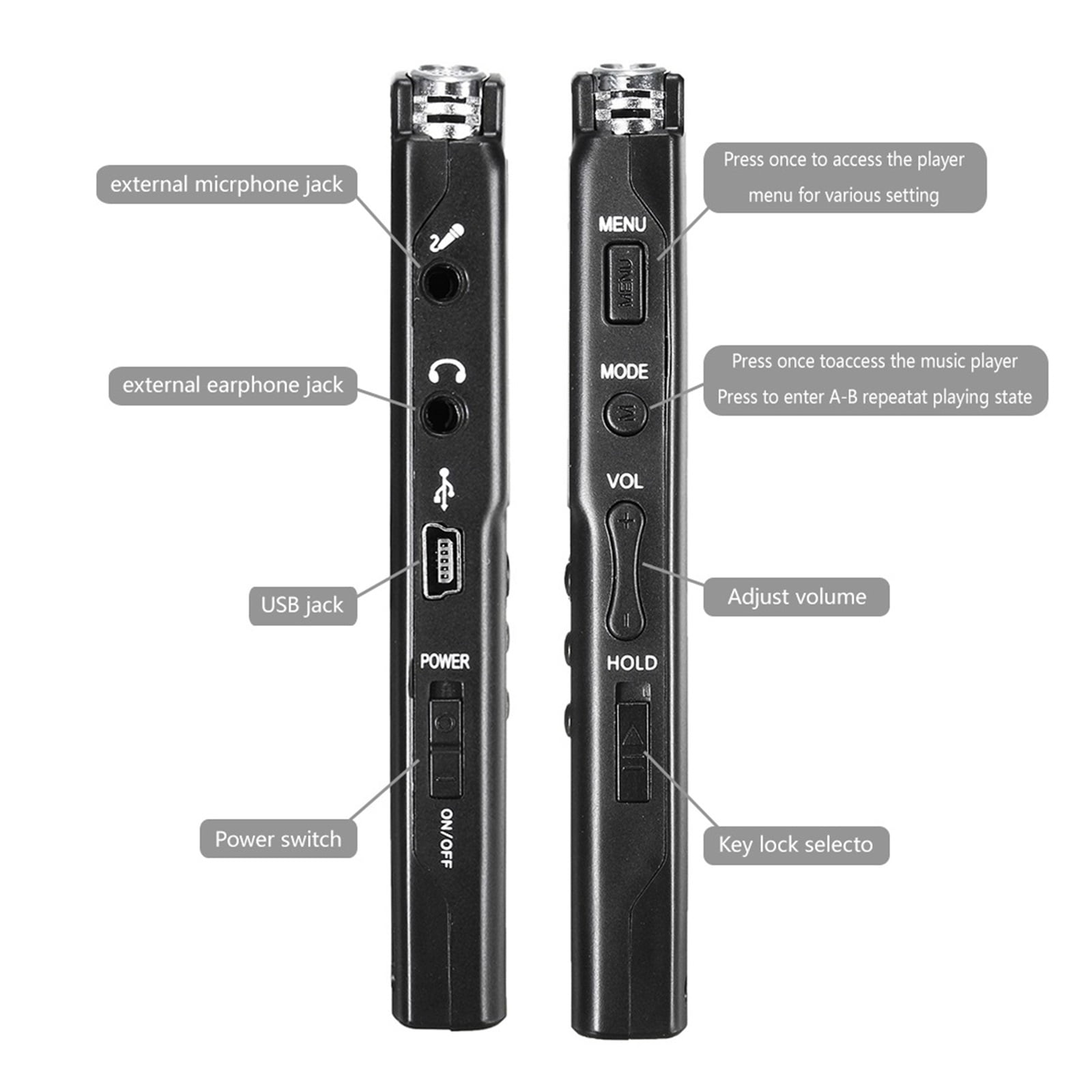 Voice Recorder USB Professional 96 Hours Dictaphone Digital Voice Recorder with Microphone ,Multi-Function
