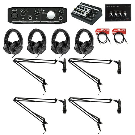 Mackie 4-Person Podcast Podcasting Recording Kit w/ EM-89D Mics+Booms+Headphones