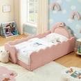 thumbnail image 6 of T-Joy Cute Dinosaur-Shaped Kids Bed with Safety Guardraild, Boucle Wooden Toddler Bed, Twin Size, Pink, 6 of 6