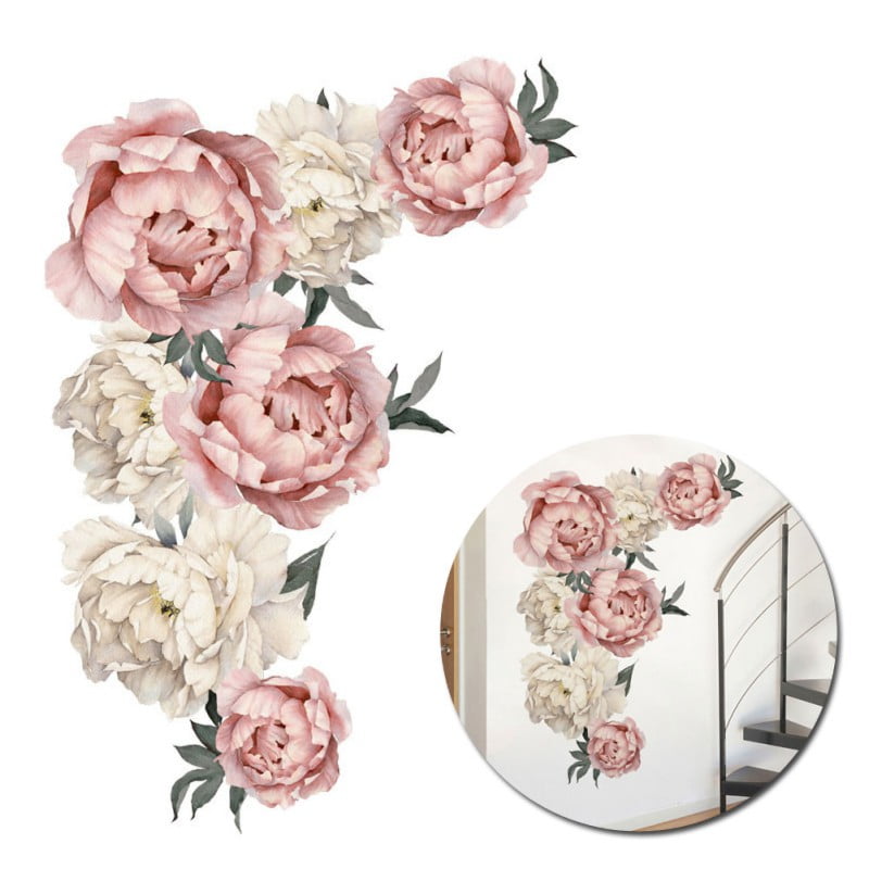 Flowers Wall Sticker Peony Rose, Waterproof PVC Wall Decals Flowers for Sofa Background Living Room Bedroom Kitchen Nursery Room Decorations