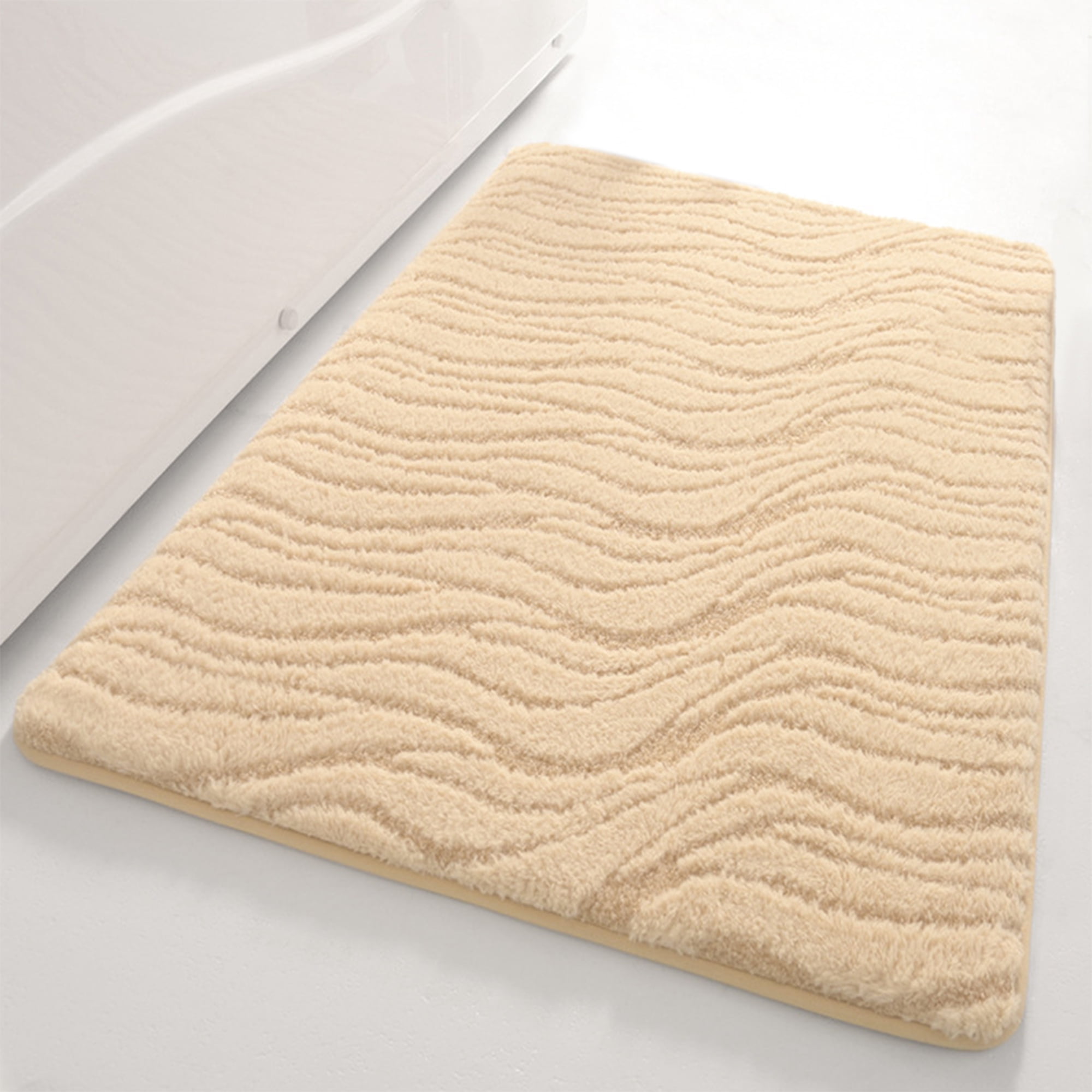 Unique Bargains Wave Pattern Bath Mat Soft Absorbent Non-Slip Bath Rugs Khaki 16" x 24"