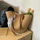thumbnail image 3 of Bolso de paja para mujer, gran capacidad, novedad de 2025, bolso de playa para vacaciones, bolso de cubo tejido, cesta de verduras, bolso de mano para ir al trabajo, moderno, 3 of 4