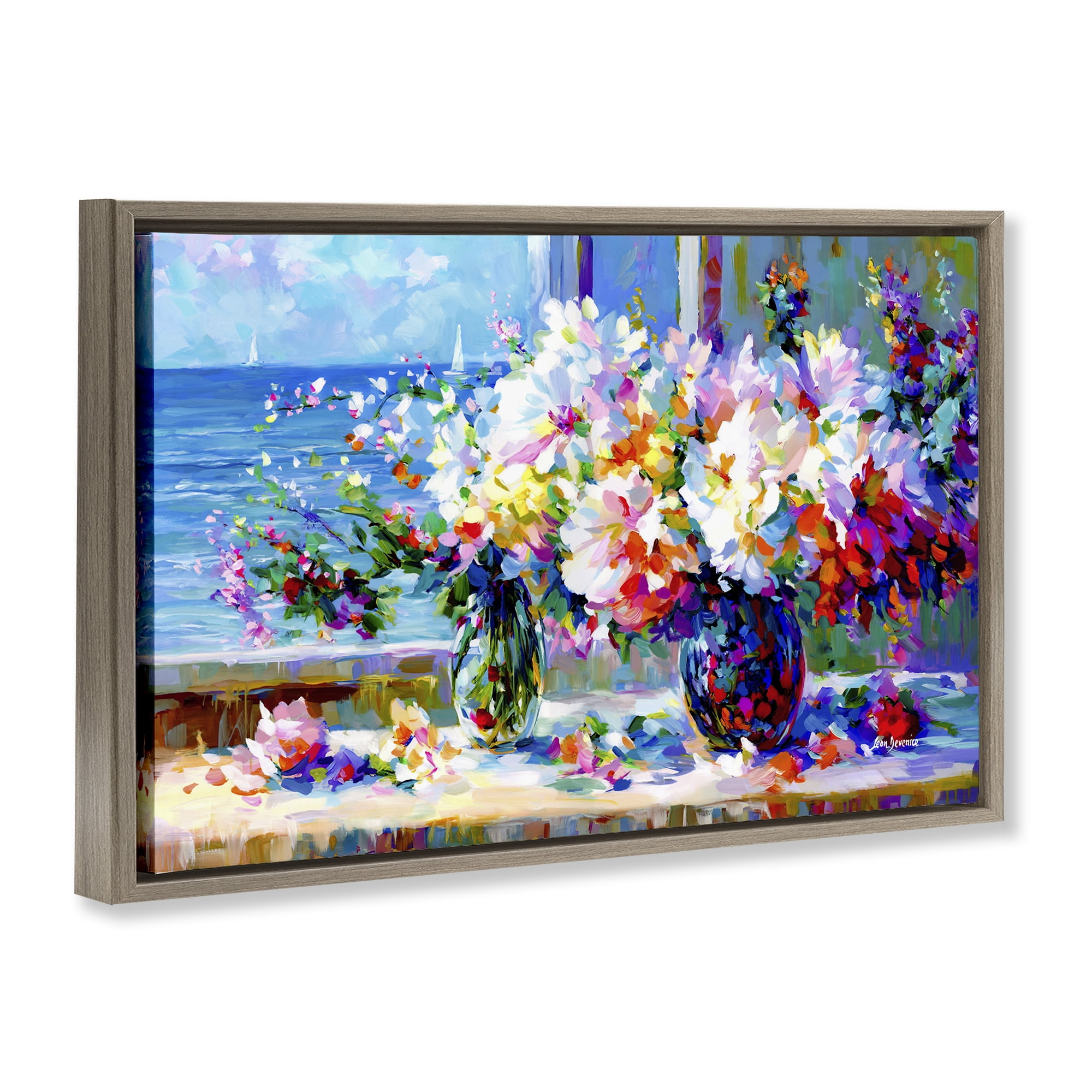 Stupell Industries Blossoms By The Sea Botanical & Floral Painting Brown Floater Framed Art Print Wall Art, 25 x 17