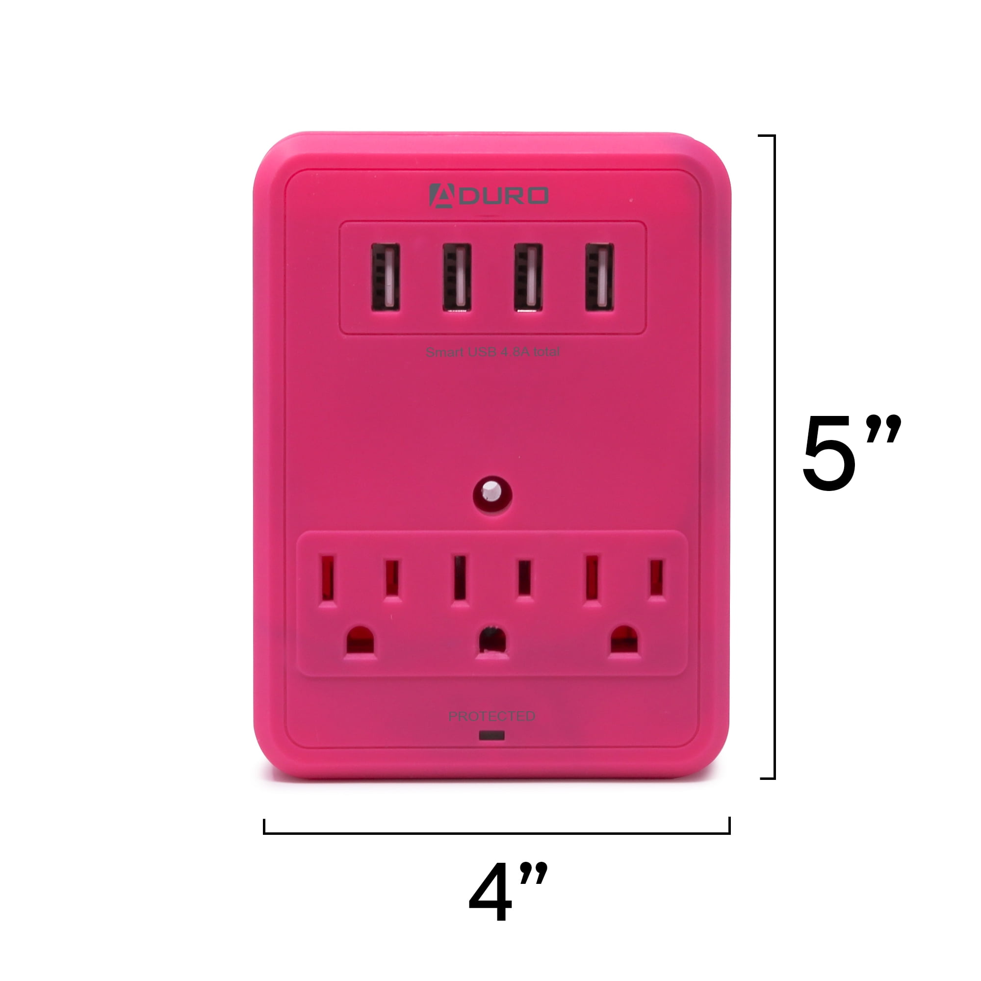 Aduro 3 Outlet 4 USB Port Surge Protector, Pink