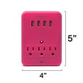 thumbnail image 4 of Aduro 3 Outlet 4 USB Port Surge Protector, Pink, 4 of 5