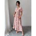 thumbnail image 4 of Womens Orange Floral Print V-Neck Short Sleeve Wrap Style Maxi Dress, 4 of 6