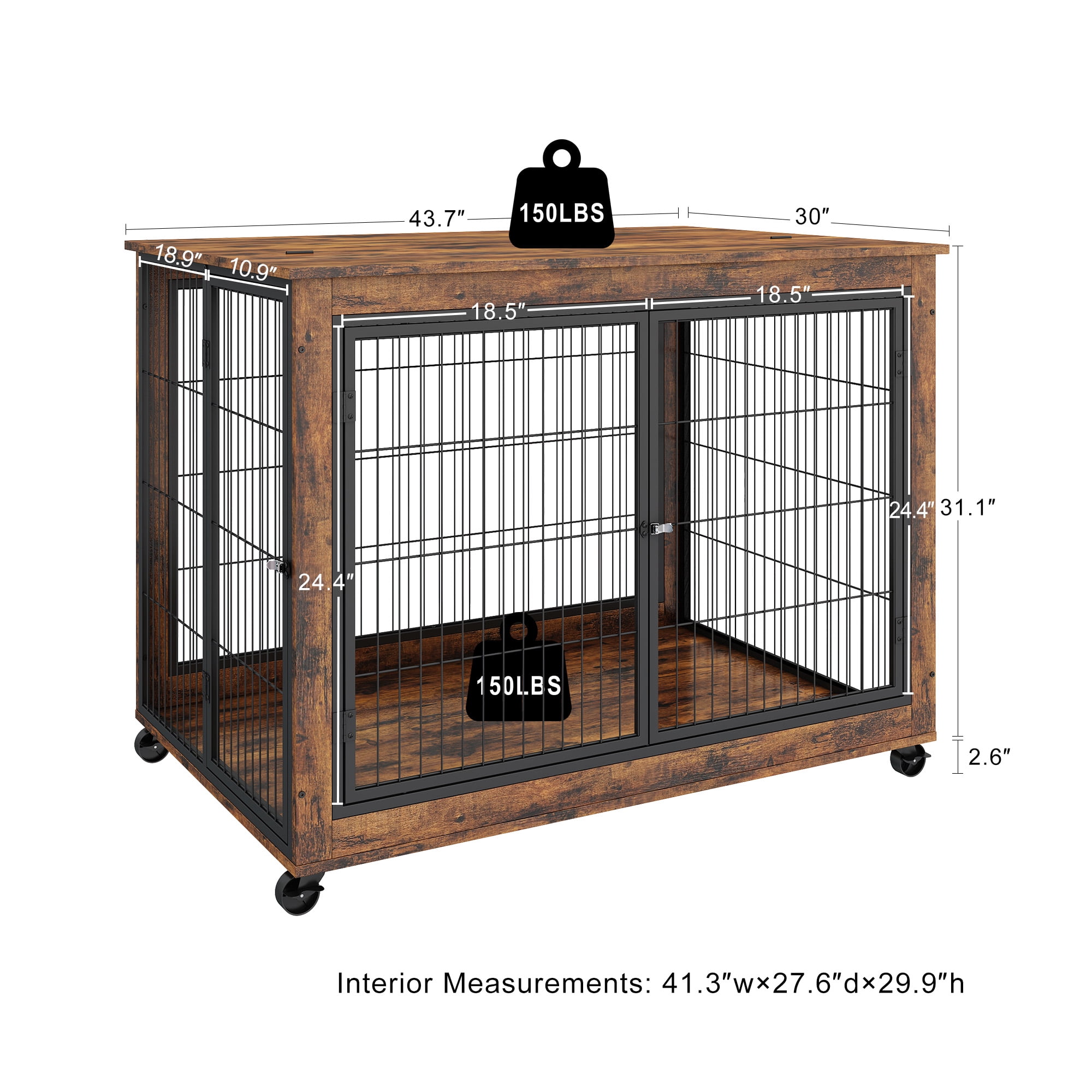 Pefilos 43" Wooden Dog Crates for Large Dogs Indoor Sliding Door Dog Cage Furniture with Wheels, Double Doors and Lift Top Dog House, Brown Pefilos 43" Wooden Dog Crates for Large Dogs Indoor Sliding Door Dog Cage Furniture with Wheels, Double Doors and Lift Top Dog House, Brown