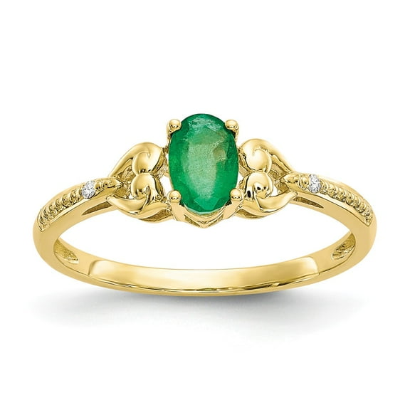 10K Yellow Gold Ring Band with Stones (05) May Emerald Oval Green Diamond Round