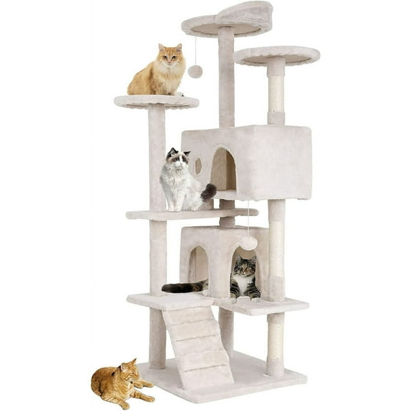 BestPet 54in Kitten Activity House with Cat Scratching Posts Stand House Cat Condo with Funny Toys Beige