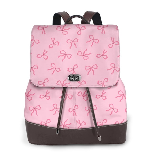 Gaeub Sac à Dos en Cuir Imprimé Nœuds Roses pour Femmes, Sac à Dos de Voyage pour Ordinateur Portable, Sac à Dos en Cuir à la Mode pour Dames, Sac à Dos en Cuir à Cordon pour Hommes