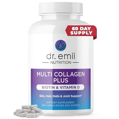 DR. EMIL NUTRITION Péptidos múltiples de colágeno más biotina y vitamina D - Suplementos de biotina y colágeno para la piel del cabello y las uñas - Pastillas de biotina para el crecimiento del cabell