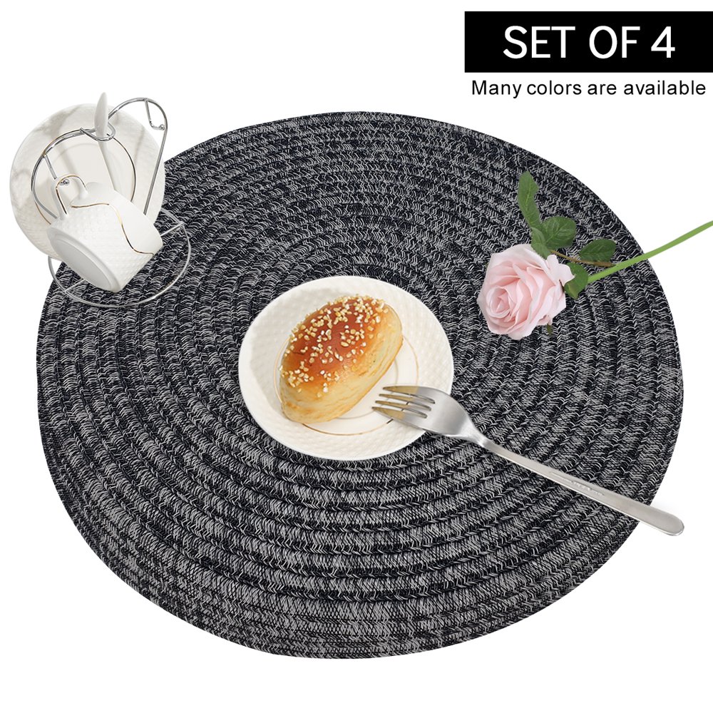 15 in Round Woven Vinyl Placemats Set of 4, Modern NonSlip Insulation