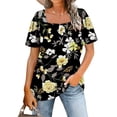 thumbnail image 1 of DYMADE Eleagnt Square Neck Blouse Pullover Summer Women Floral T-Shirt, 1 of 5