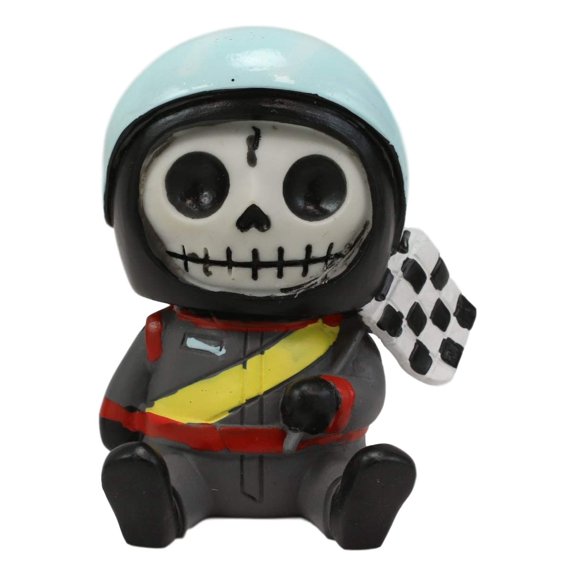 Ebros Furrybones Speed Racer With Helmet And Flag Skeleton Figurine Furry Bones