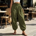 thumbnail image 5 of Hurxie Womens Baggy Pleated Harem Pants Summer Elastic High Waisted Wide Leg Balloon Cotton Lounge Pants Army Green,3XL, 5 of 7