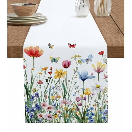 

Table Runner Dresser Scarf 13 x 60 Inch Spring Floral Red Blue Wildflower Plant Butterfly Table Runners Non-Slip Heat Kitchen Dining Table Decor for Indoor Outdoor Home Party Decoration