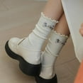 thumbnail image 4 of Tao Tao Ruffle Socks Women - Turn-Cuff Frilly Sock - Lightweight Cotton Socks White Free Size, 4 of 8