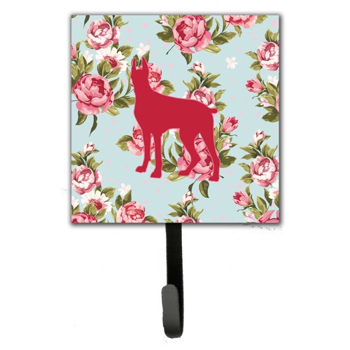 Caroline's Treasures BB1081-RS-BU-SH4 Great Dane Shabby Chic Blue Roses Leash or Key Holder, Blue, Single Hook, multicolor