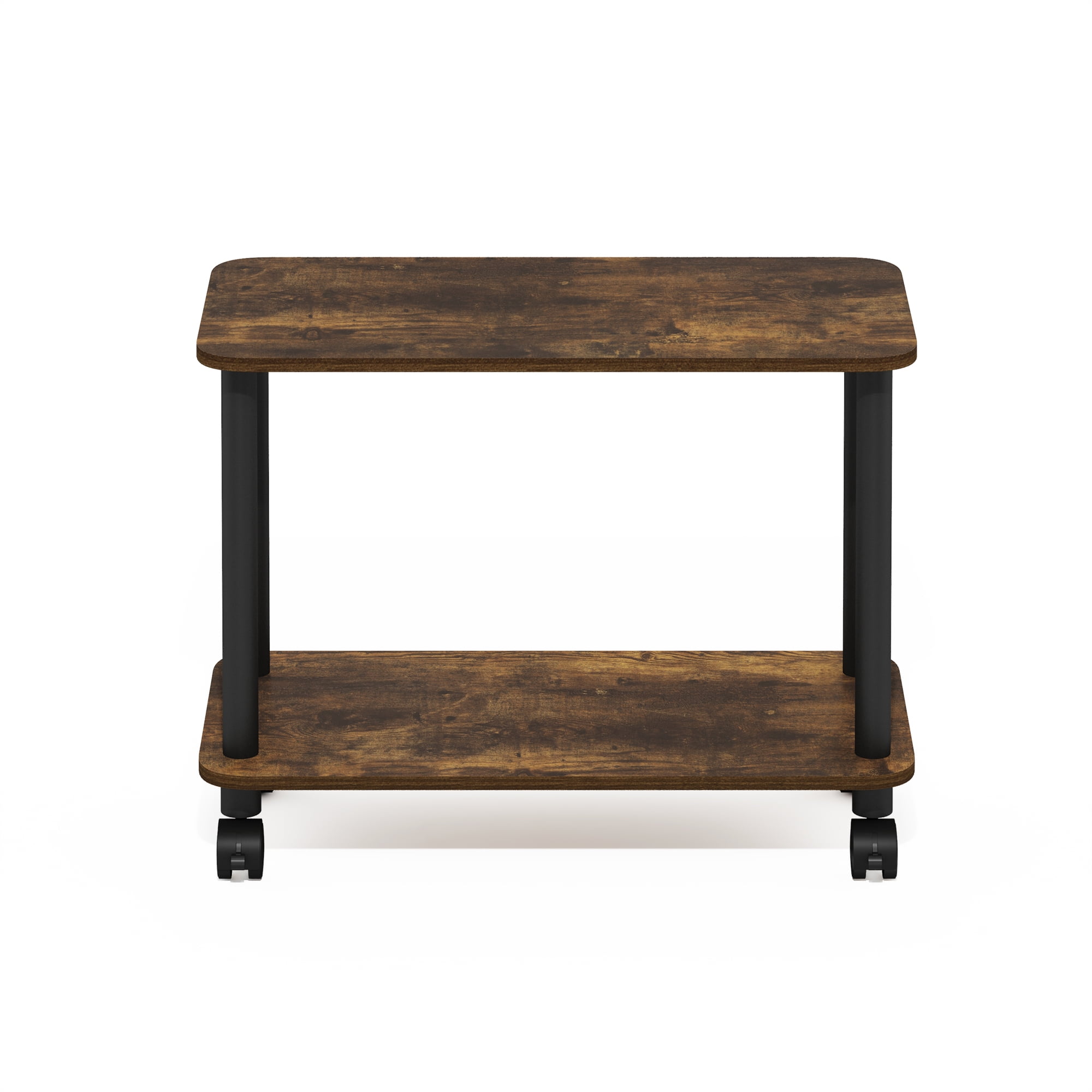 Furinno Turn-N-Tube Modern Rectangle End Table, Side Table with Casters, Amber Pine/Black