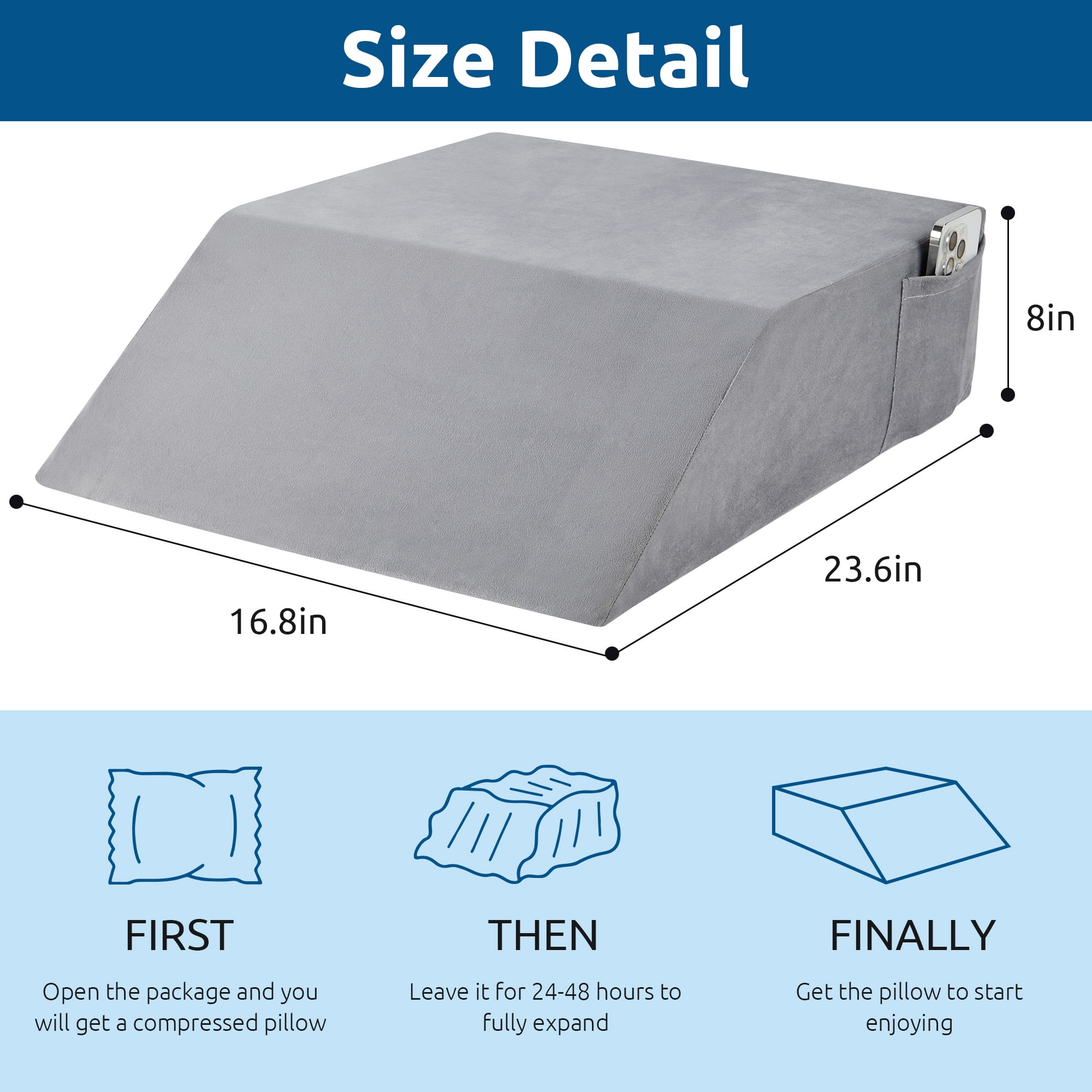 WANALIT Wedge Pillows for Post Surgery Recovery, Leg Wedge Pillow for Knee Elevation, Back & Hip Pain Relief, Leg & Ankle Swelling (Grey, Flannelette)