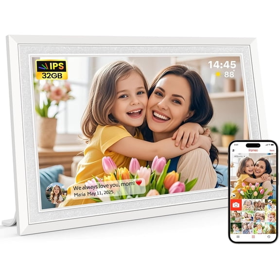 10.1 Inch WiFi Digital Picture Frame, Smart Cloud Electronic Photo Frame with HD IPS Touch Screen Slideshow 32GB Memory Auto-Rotate Wall Mount, Share Photos/Videos from Phone - Gifts for Mom