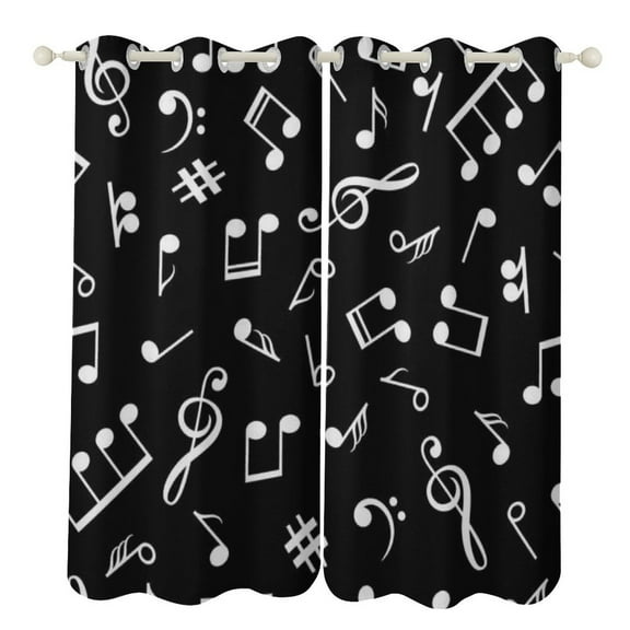 Black Music Notes Blackout Window Curtains for Bedroom Living Room Kicthen High Shading 2 Panels