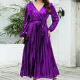 thumbnail image 2 of IROINNID Maxi Dress for Women V Neck Long Sleeve Solid Color Party Evening Dresses Reduced,Purple, 2 of 9