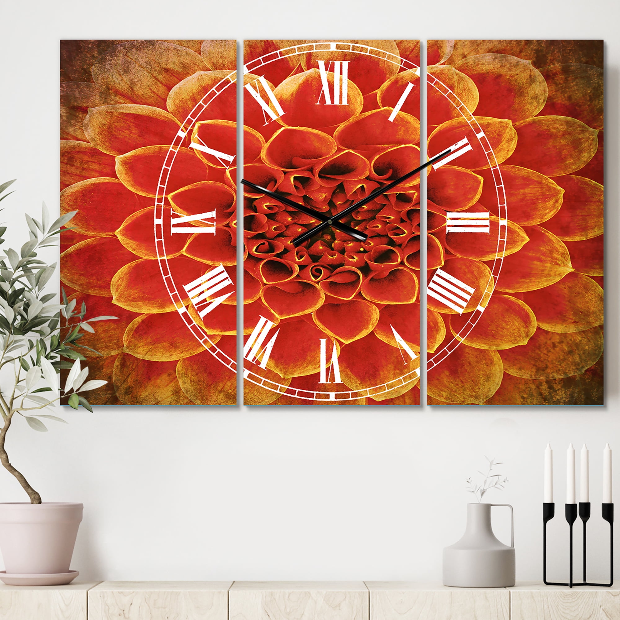 Designart 'Abstract Orange Flower Design' Traditional Wall Clock