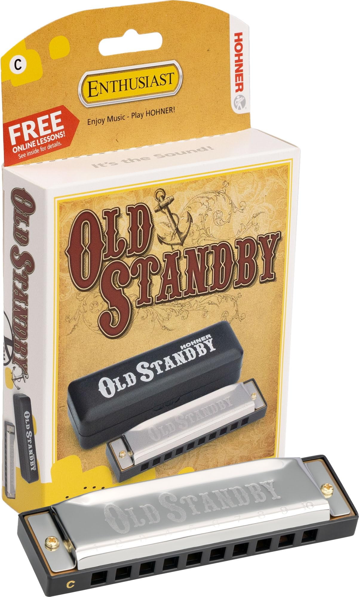Hohner Old Standby Harmonica - Key of C Bundle with Case, Pouch, Online Manual, and Austin Bazaar Polishing Cloth