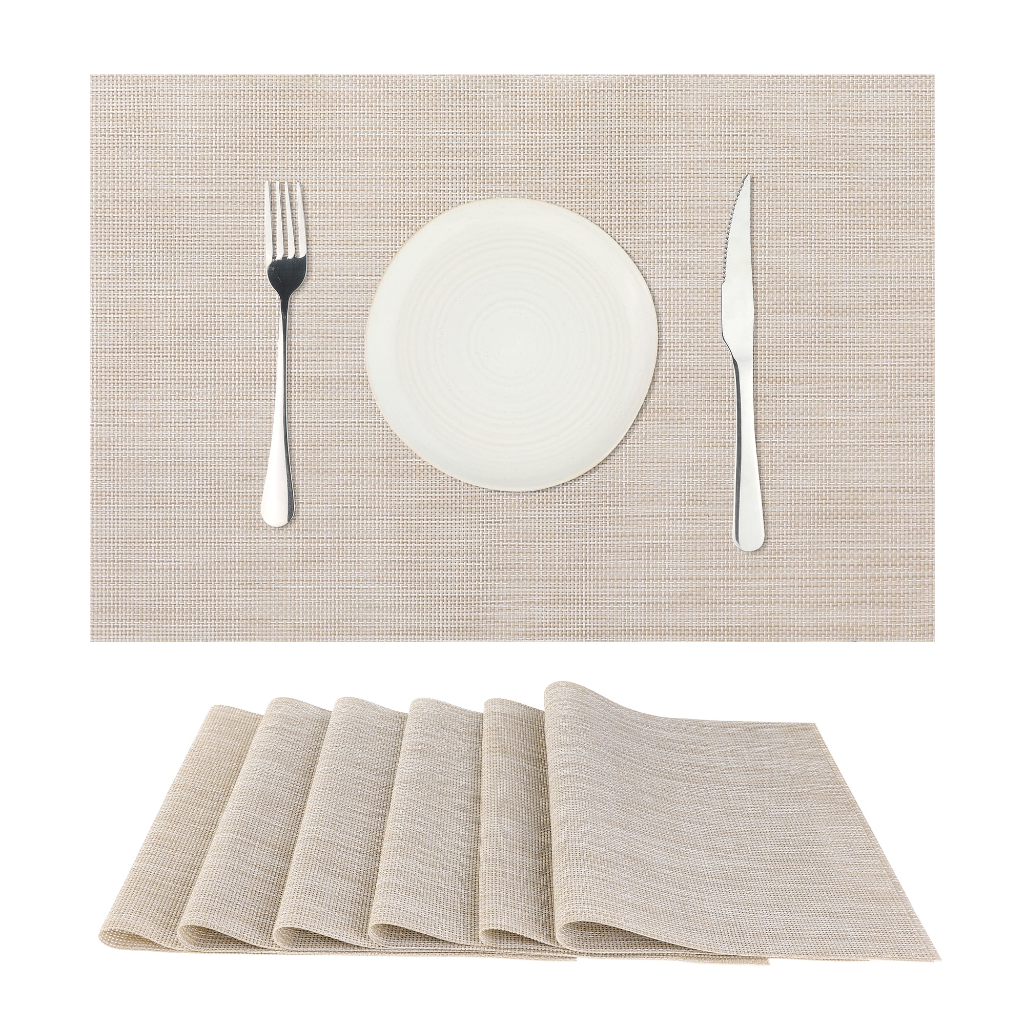 Unique Bargains Durable Placemats for Dining Table, Resistant Kitchen Place Mats Set of 6 Beige 18" x 12"