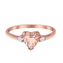 HeartsAndYou 1ct Natural Heart Morganite Diamond Ring Trilogy Minimalist 14k SOLID Rose Gold