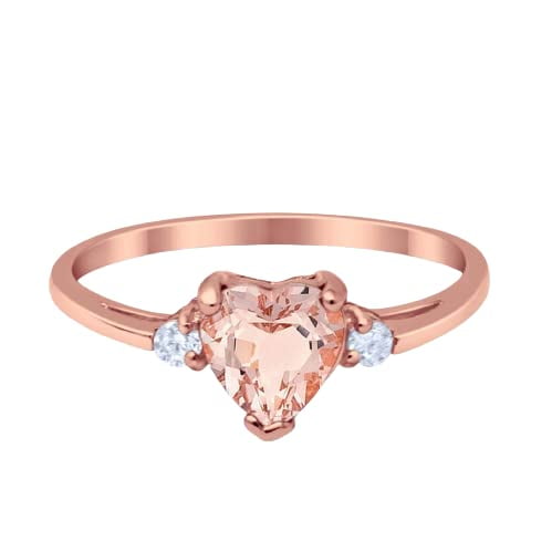 HeartsAndYou 1ct Natural Heart Morganite Diamond Ring Trilogy Minimalist 14k SOLID Rose Gold