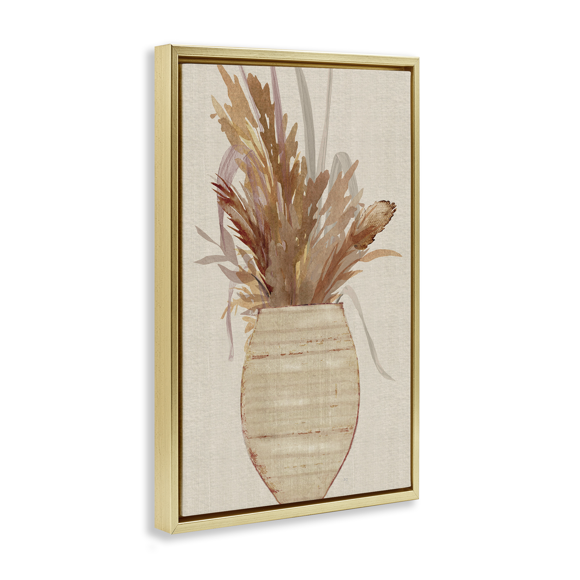 Stupell Industries Rustic Wheat & Pottery Botanical & Floral Painting Gold Floater Framed Art Print Wall Art, 17 x 25