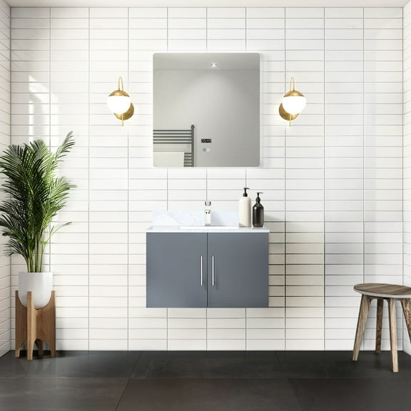 30" W X 22" D Dark Grey Bath Vanity With Marble Top & Faucet - Soft Closing, Scratch And Stain , Generous Storage 30 In. 22 For Bathroom Close, Scratch-, Spacious Compartment
