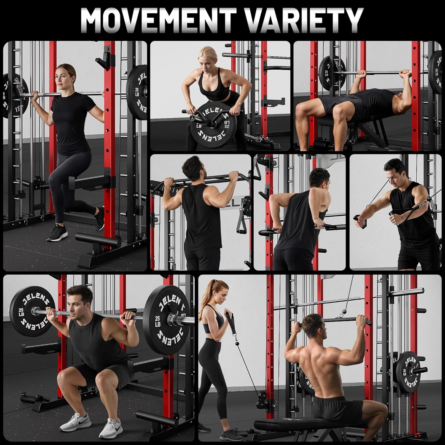 Smith Machine for Home Gym,2000LBS Multi-Function Power Cage with Cable Crossover System, Squat Rack with Smith Bar and More Attachment