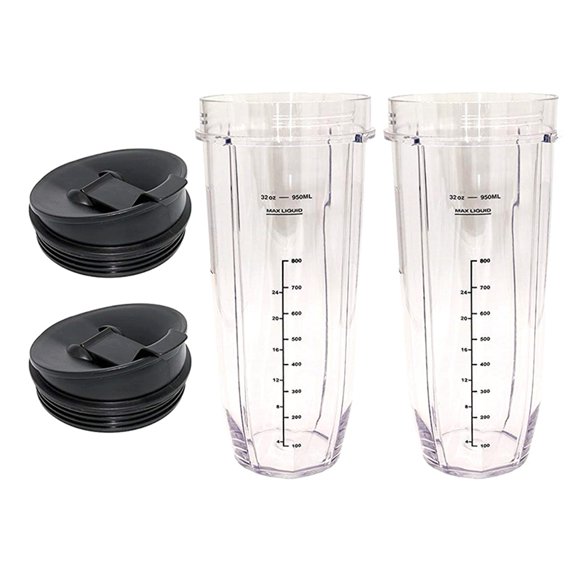 2X 32-Ounce Cup with Sealed Lid Ninja Replacement Parts and Accessories for Nutri Ninja Auto-IQ 1000W and Dual Blender