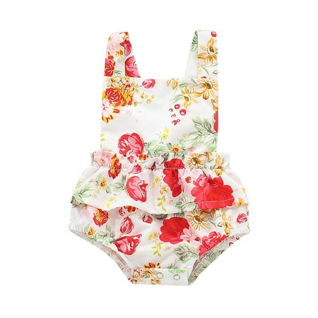 

Baby Girls Summer Sleeveless Romper Flower Backless Jumpsuit+Bow Headband