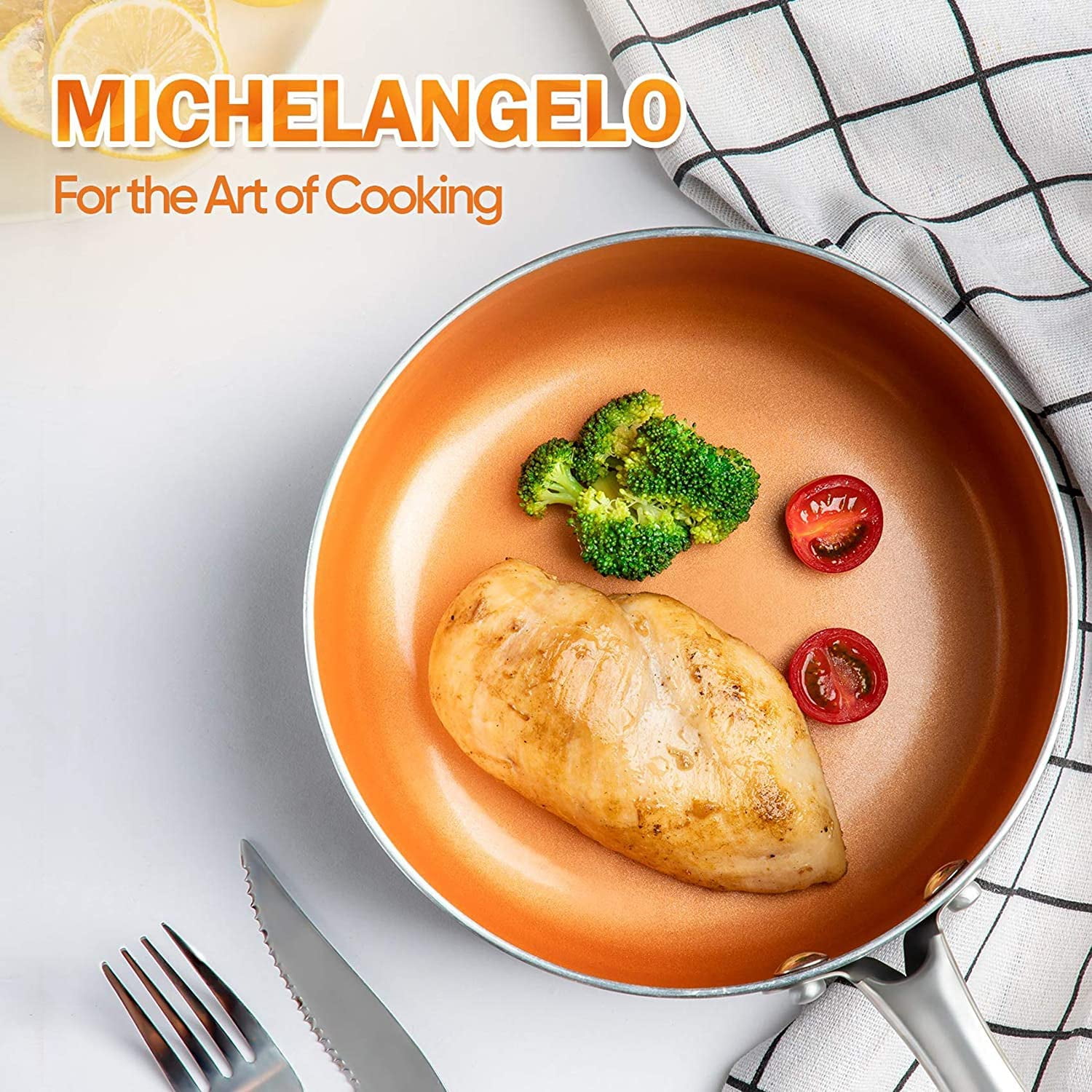 MICHELANGELO Nonstick Frying Pan with Lid, Copper 8inch